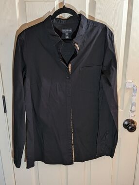 Size 16 Long Tall Sally Black Button Down With Leopard Print Accents